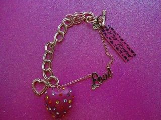 Betsey Johnson Hot Pink Crystal Heart Toggle Bracelet