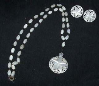 Of Pearl Round Eastern Star Hand Carved Bethlehem Necklace & Earrings