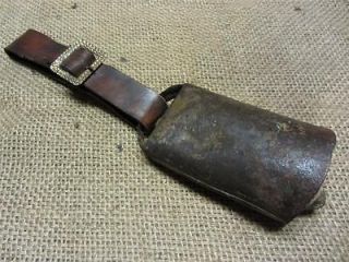Vintage Cow Bell w Leather Strap Antique Sheep Bells Old Iron Farm