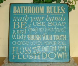Primitive Bathroom Rules cute wood sign