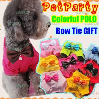 Colorful Cozy For Dog Clothes Pet POLO T shirt Tees Bow Tie Gift Free