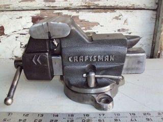 OLD CRAFTSMAN 3 1/2 JAW BENCH VISE W/SWIVEL BASE AND PIPE GRIPS NICE