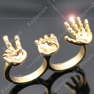 Fab Polish Gold Unique Rock Paper Scissors Game Double Finger Ring