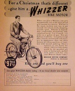 1946 Whizzer Motor Bike~Bicycles Christmas Promo Trade Print AD