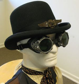 WF 506 Steampunk Bowler Wool Felt Derby Hat Lined Victorian Black S M