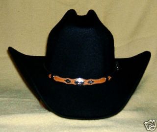 Black Felt COWBOY CATTLEMAN HAT   Brass & Leather BAND   New   Size