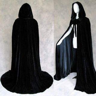 Lined Black Velvet Cloak Cape Wedding Wicca LARP SCA