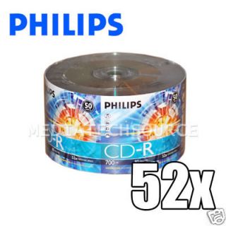 100 PHILIPS Branded 52X Blank CD R CDR Disc 700MB 80min