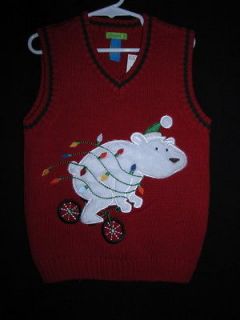 NWT Greendog Red Polar Bear Riding a Bike Christmas Lights Sweater