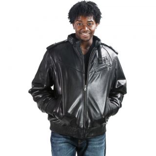 United Face Mens New Black Lambskin Leather Hip Hop Bomber Jacket Size