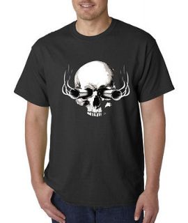 Hit Man Skull Gun Barrels Smoking Biker Chopper 100% Cotton Tee Shirt