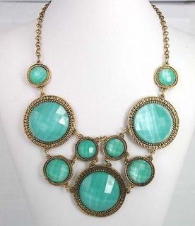  Look Golden Green Faceted Circle Acryl Resin Bib Statement Necklace