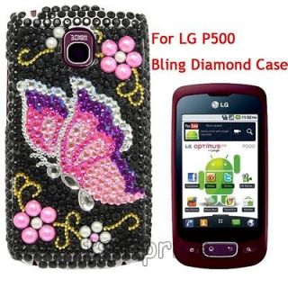 Bling Diamond Pearls Butterfly Back Hard Case Cover For LG OPTIMUS ONE