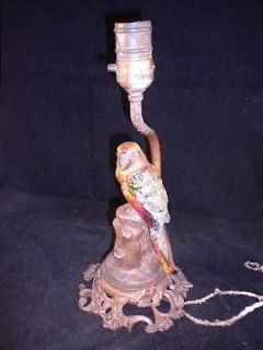 Old CAST IRON Metal PARROT BIRD LAMP w/ Original Colors Figural