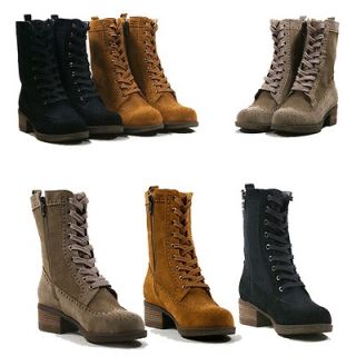 New Womens Shoes Military Combat Boots Fashion Lace Up Zipper Work Us