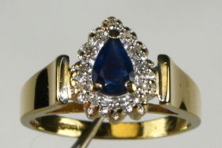 Grade .50ct Natural Blue Sapphire & Diamond 10k Yel Gold Ring 3g