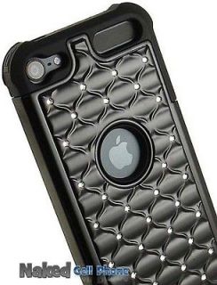 BLACK RUBBER DIAMOND STUDDED RHINESTONE BLING CASE FOR iPOD TOUCH 5