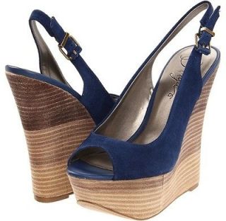 New Womens Fergie Barter Bonita Blue Suede Platform Sandals Size 10M
