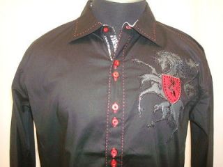 VICTORIOUS SHIRT MEN 318 BLACK RED HORSE CASUAL STONE EMBROIDER CLUB