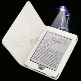 White Leather Pouch Skin Case Cover+LED Tablet Reading Light For