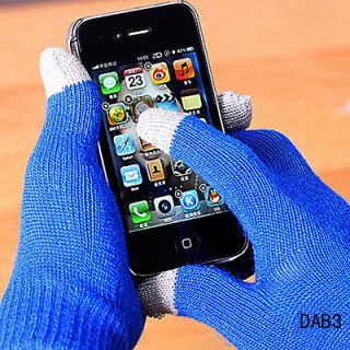 Blue Soft Touch Screen Texting Warm Glove Knit Fit Smartphone DAB3