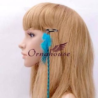 Cosplay Fashion Straight Hair Extension with Speckle Lake Blue Feather