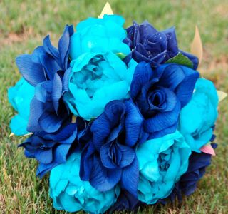 Quality Silk Flower Wedding Bouquet/Bouton niere/Corsage/ Blue Navy