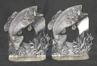 Metzke ~ Pewter Largemouth Bass Bookends ~ Signed 1982 ~ Trout Fish
