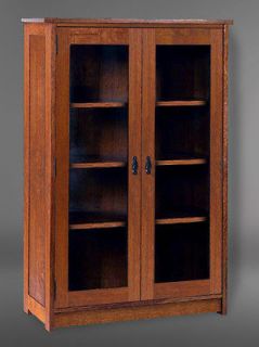 Crafts Mission Style Furniture Solid Oak Double Glass Door Bookcase
