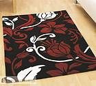 Red & Cream Rug Infinite DAMASK in Black Background Flowers and Vines
