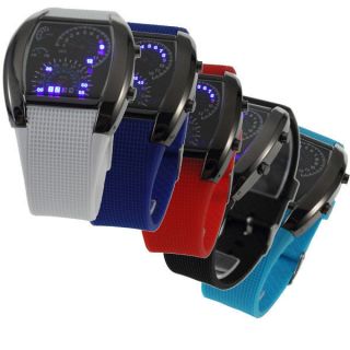 Cool RPM Turbo Sports Car Meter Dial Design Blue Flash LED Wrist Watch
