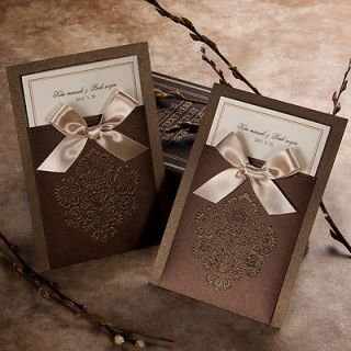 100Sets Brown Wedding Invitations Cards+Envelope s+Seals Silk Printing