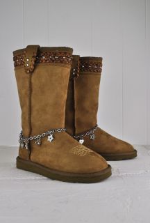 West Brown Winter Suede Boots with Rhinestone Braided Design Size 6 10