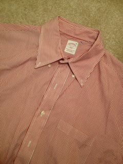 Brooks Brothers Mens Button Down Red Stripe Long sleeve Shirt 17.5 X