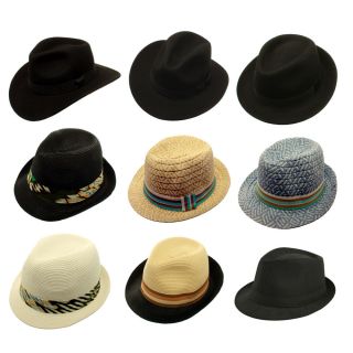 selection of trilby/fedora hats in a variety of designs and colours