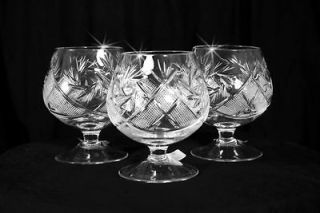 of 3 NEW Russian Hand Made Crystal Brandy Goblets Snifters Set of 3
