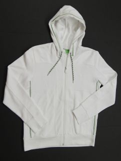 HUGO BOSS GREEN Saggy Zip Up Hooded Sweatshirts White NEW NWT