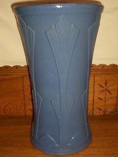 Blue Glaze Art Nouveau Deco Style Pottery Umbrella Stand