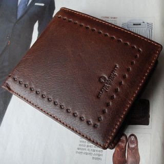 BlueMount Genuine Leather Mens Bifold Wallet Purse with Zipper Coin