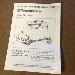 Toastmaster BREAD MACHINE MAKER instruction/Re cipe manual 1189S 1188