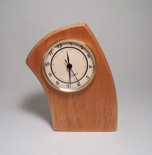 Curved Leaning Desk Clock Made of Mahogany Hardwood Hand Crafted on