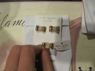 Kate Spade Moon River Pave Earrings and Ring sz 8 Set Gold Bow