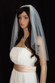 Bridal Veil Wedding 1T Diamond Off White Shoulder Real Crystal Beaded