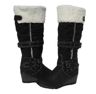 New Womens WEDGE Knee High BOOTS Black Winter Snow shoe Ladies size