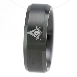 Silver Tungsten Carbide Freemason Masonic Mens Ring Knights Templar