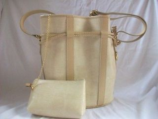 Lancel Paris Elsa Ivory Cream Bucket Draw String Case & Handbag