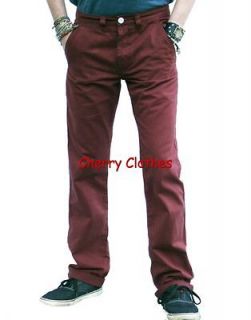 MENS BURGUNDY SLIM FIT TURN UP CHINO TROUSERS PANTS ALL SIZES 30 32