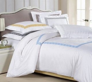 3pc White/Chocolate Greek Key Embroidered Design Duvet Cover Set Queen