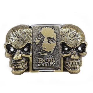 Brand New Skulls with Bob Marley Removable Lighter Belt Buckle & Free