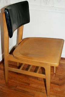Century Modern Authentic W.H. Gunlocke Birch Wood Side Chair Leather